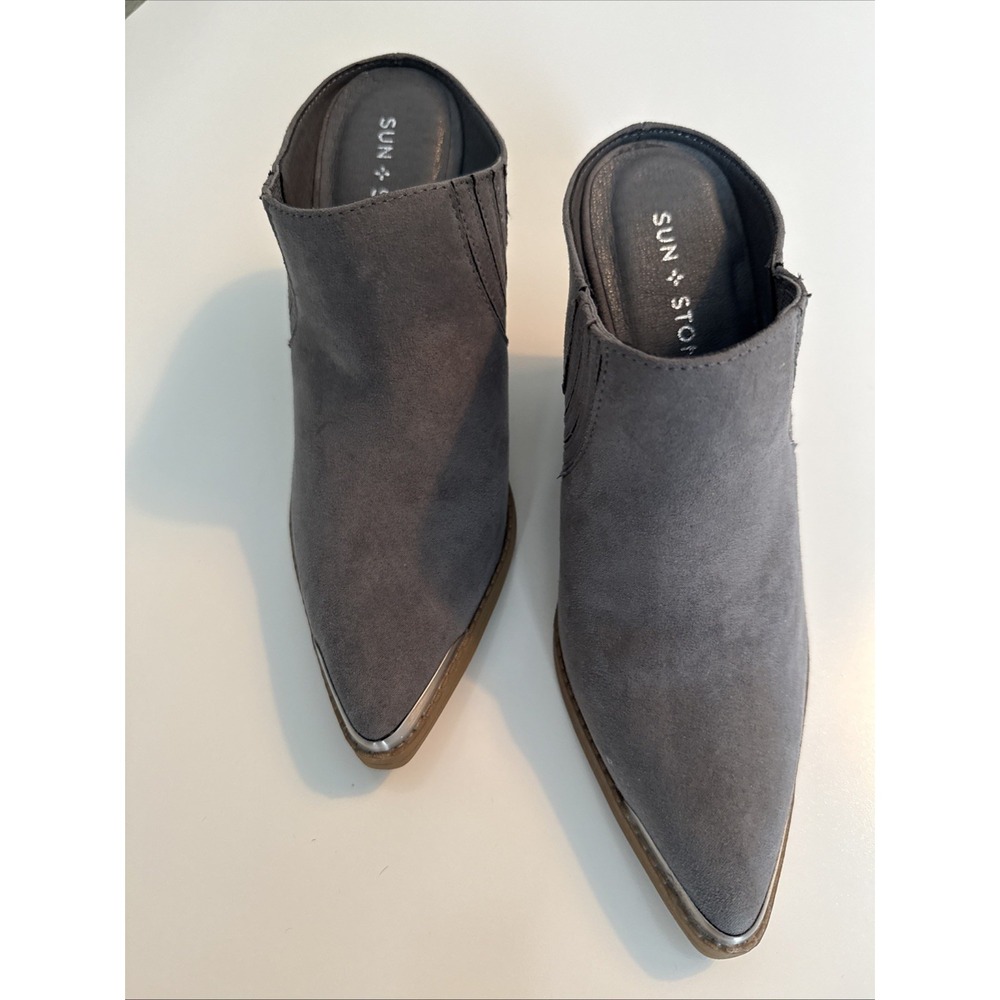 Sun + Stone Deyzaa Gray Suede Pointed Mule W/Block Heel W Sz8 #western
